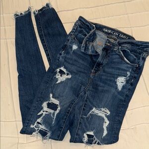 American Eagle Outfitters Blue Skinny Jeans Modern Distressed